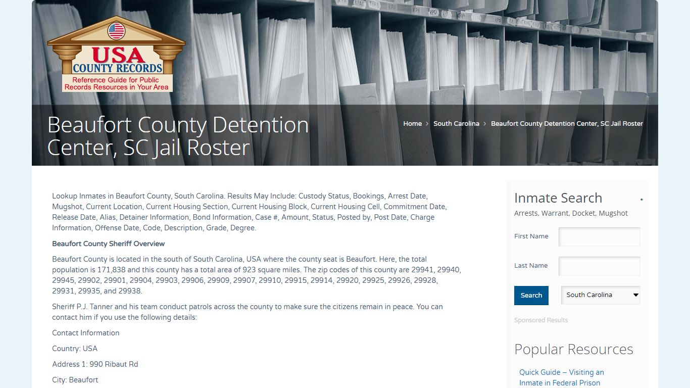 Beaufort County Detention Center, SC Jail Roster | Name Search